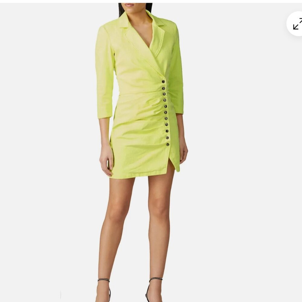 Retrofete Lime Green Long Sleeve Button-Front Mini Dress